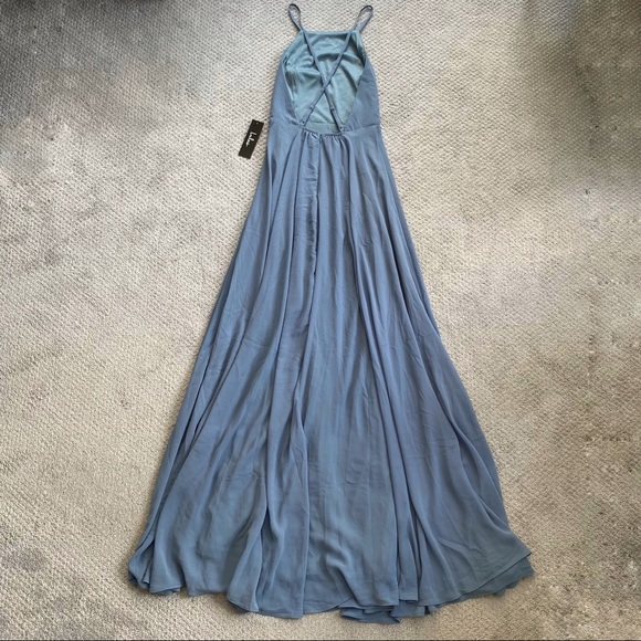 New Lulus Dreamy Romance Slate Blue Backless Maxi Bridesmaid Dress - Picture 9 of 13